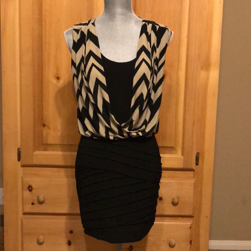 Black/Tan Bodycon Dress - size 3/4